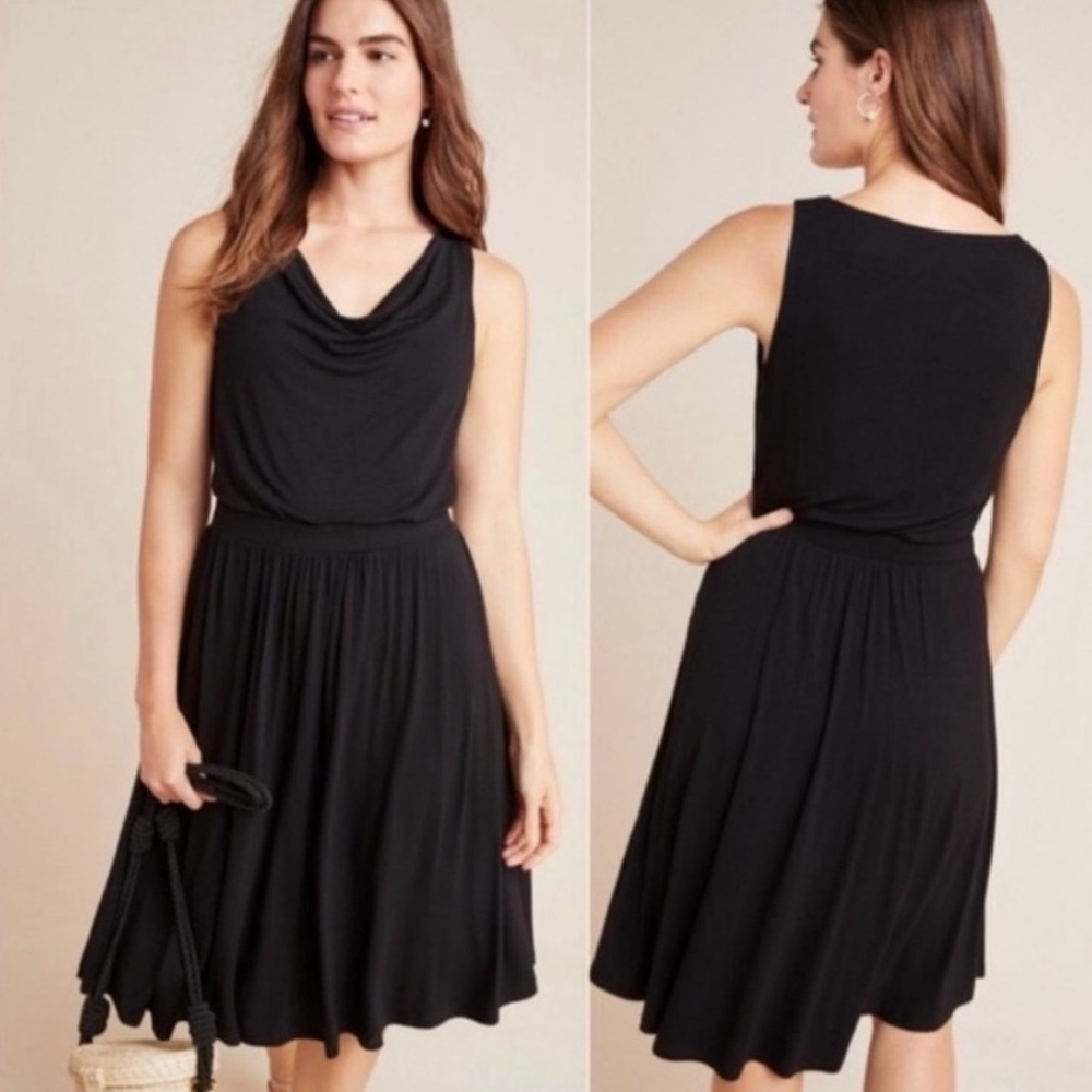 Maeve Anthro Brianne Cowl Neck Black Dress